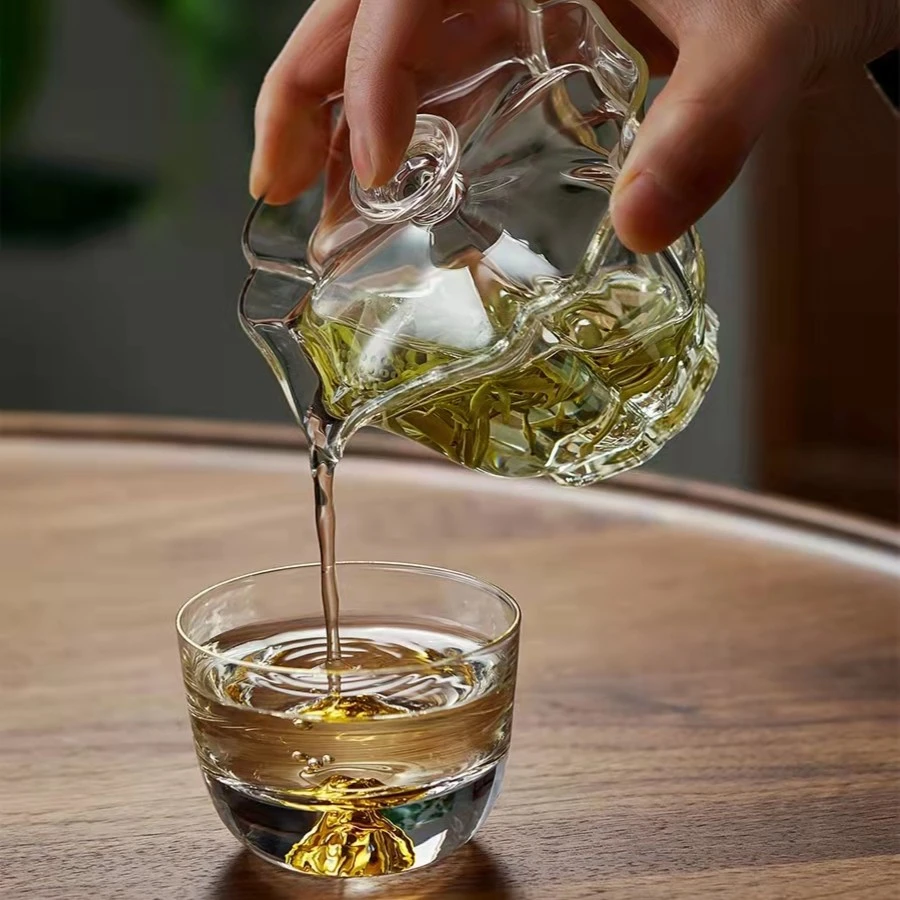 日式玻璃盖碗高硼硅耐高温盖碗泡茶器手工过滤孔功夫茶具三才盖碗