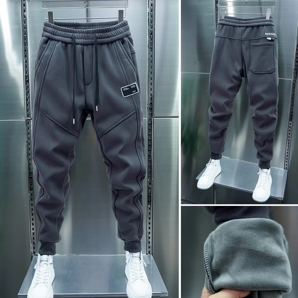 秋冬潮牌男士网红加绒卫裤弹力百搭新款宽松加厚小脚休闲哈伦裤潮