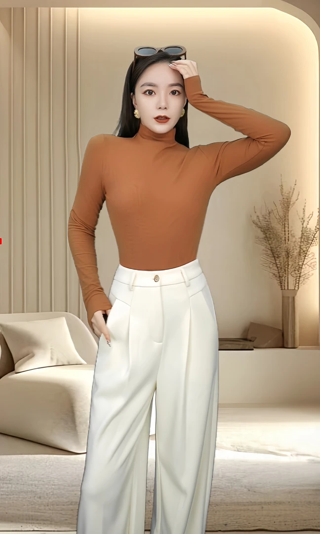 LEO【桑蚕丝绵羊毛】加厚秋冬高腰阔腿裤宽松休闲女裤子拖地裤24222