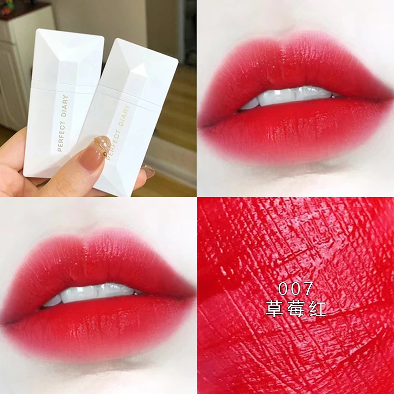 完美日记名片唇釉007草莓红雾面显白003不掉色哑光口红红棕色正品
