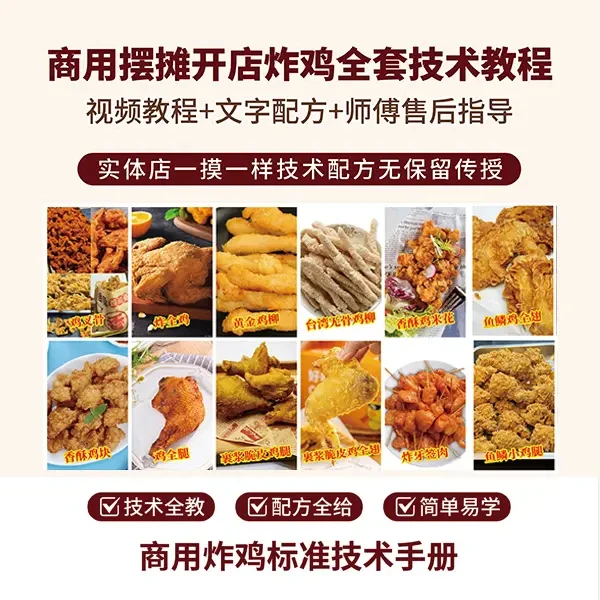 商用摆摊开店炸鸡全套技术视频教程+核心配方+师傅售后指导