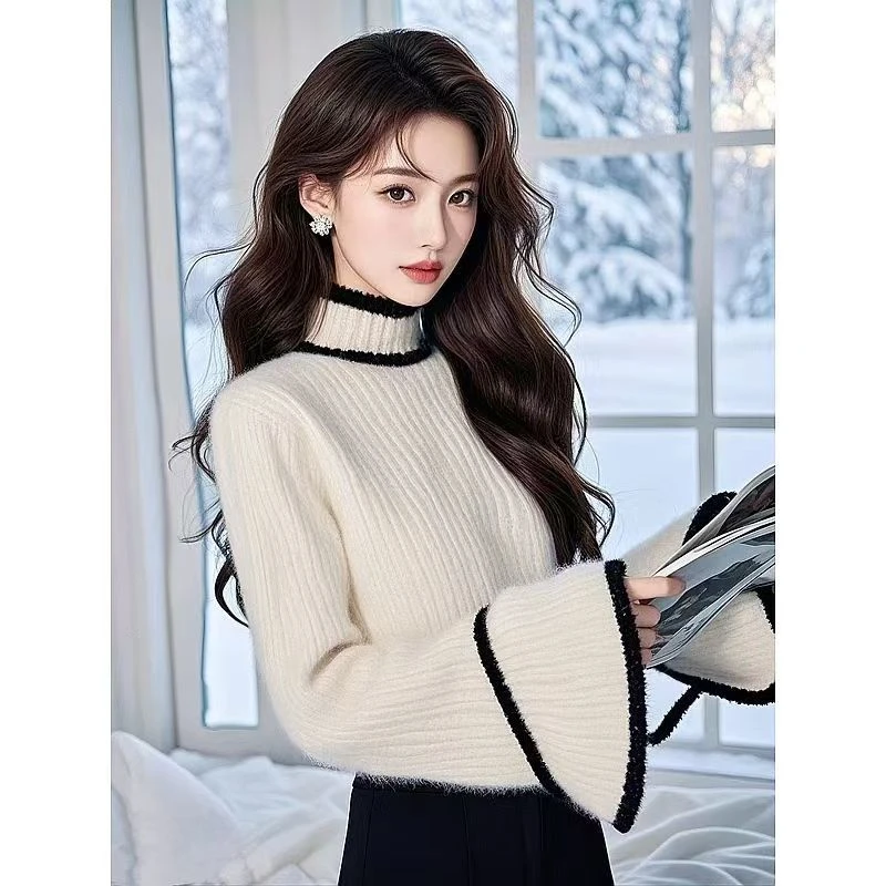 白色高领毛衣女冬季加厚内搭针织时尚上衣洋气百搭