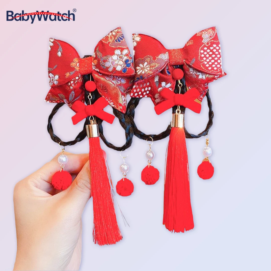 BABYWATCH中国风儿童头饰汉服女童宝宝红色新年发饰古风拜年对夹