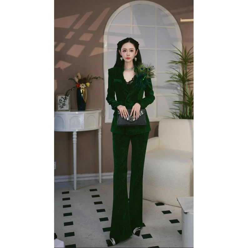 【Z.YE】原创设计2024秋冬新款复古轻奢孔雀芙蓉西装带胸花81907