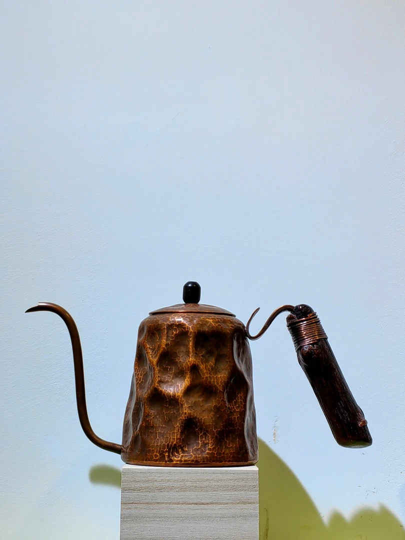 手作铜岩肌复古手冲咖啡壶水壶烧水纯铜手作小鹤嘴中小水滴水效果