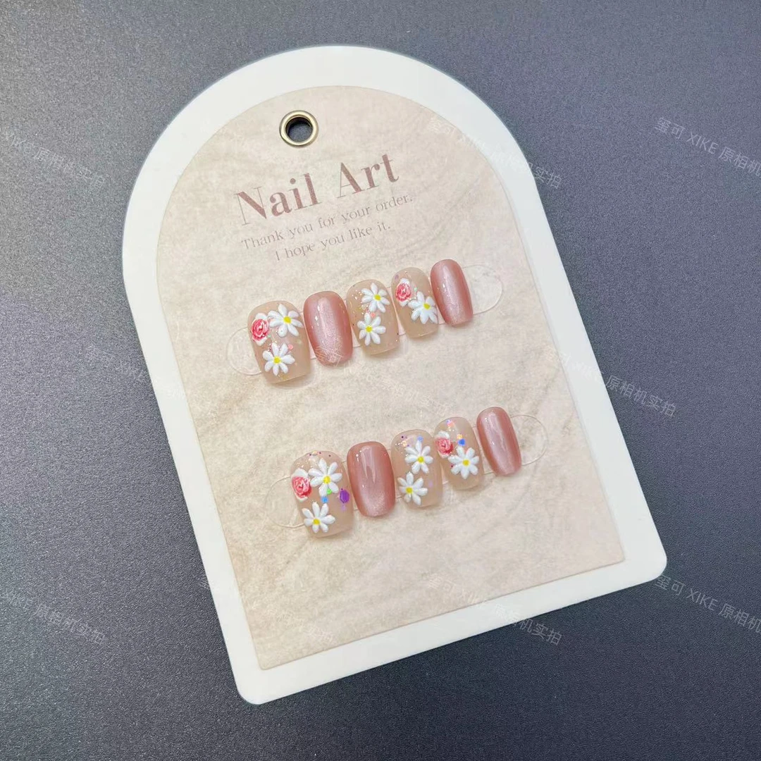 【少女花田-短梯-X46】温柔显白气质少女学生穿戴甲成品贴片美甲