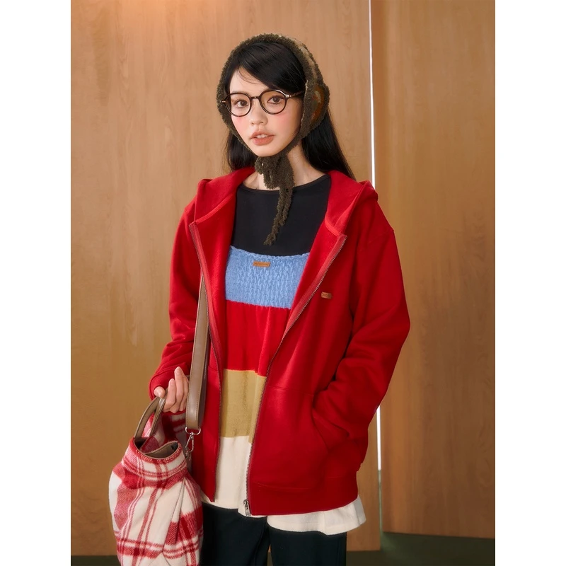 NECY 23SS "梅花"系列三色皮标基础加绒开衫卫衣日常百搭休闲上衣