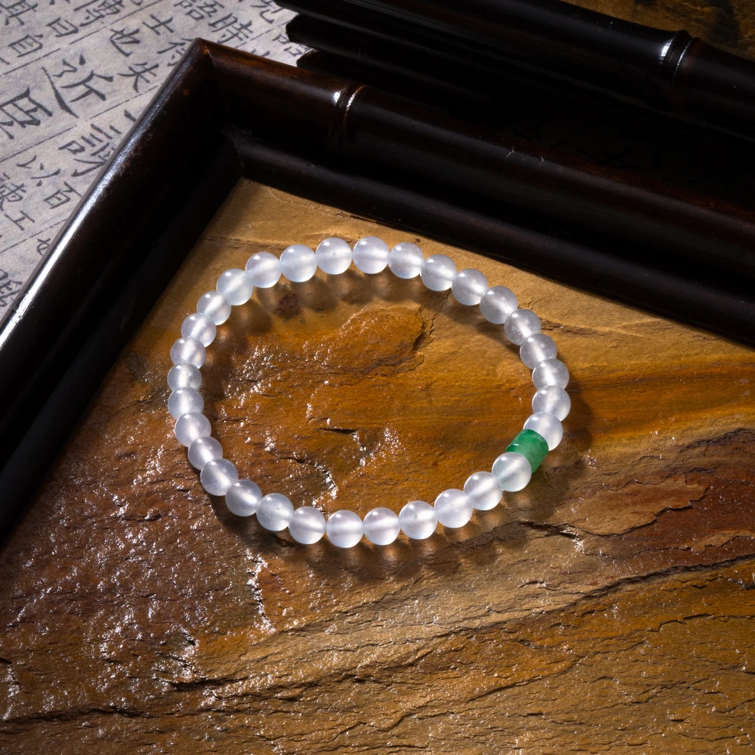 高冰圆珠翡翠手串 天然翡翠A货 女款百搭单圈简约冰透