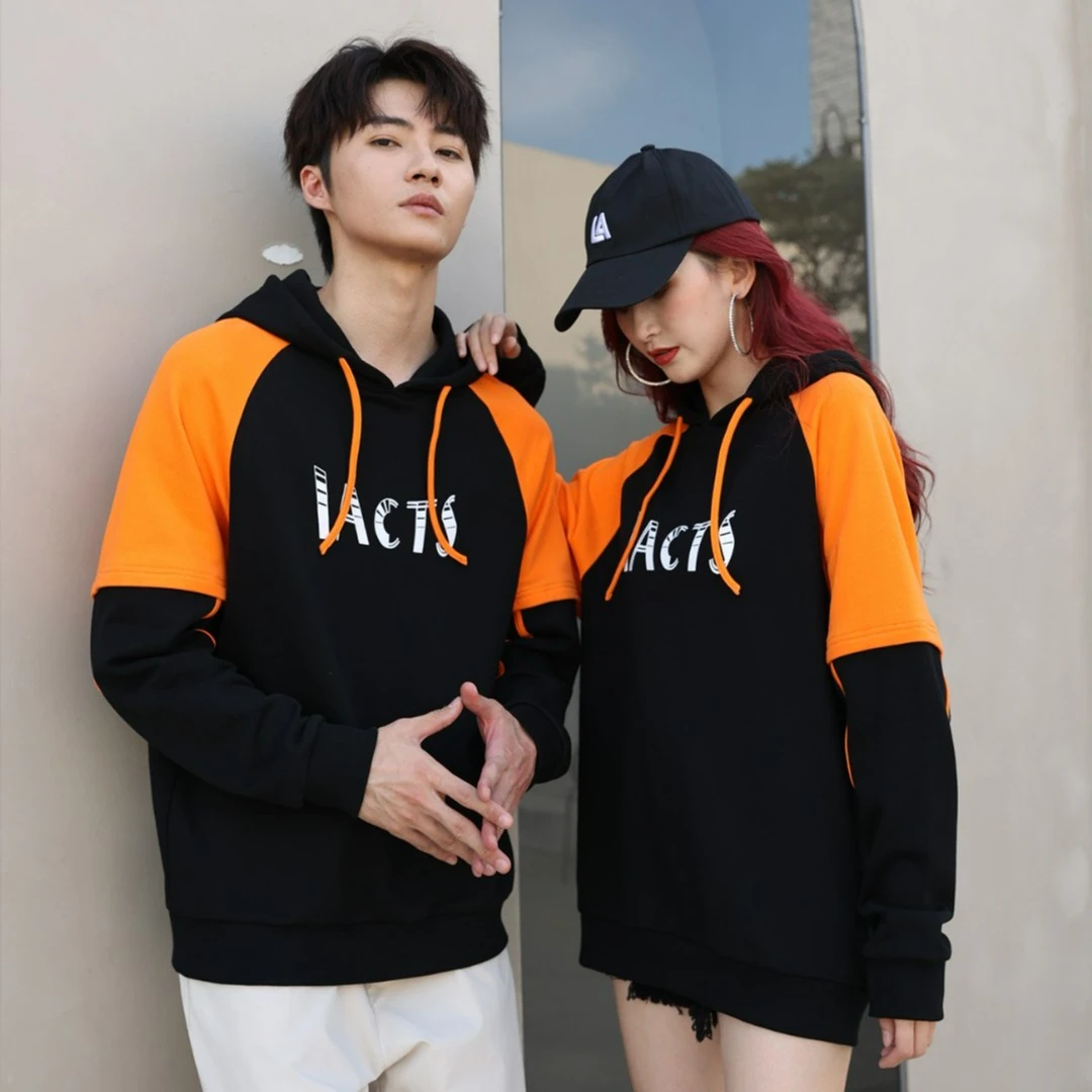 秋冬款新款上新男女插肩袖拼块潮流时尚运动休闲字母百搭连帽卫衣