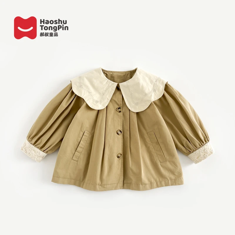 郝叔童品HE4104女童春装新款棉布外套女宝韩版洋气蕾丝花边外套
