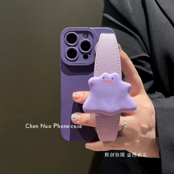 适用于苹果华为荣耀oppo/vivo小米手机壳紫色小怪兽手腕带个性女