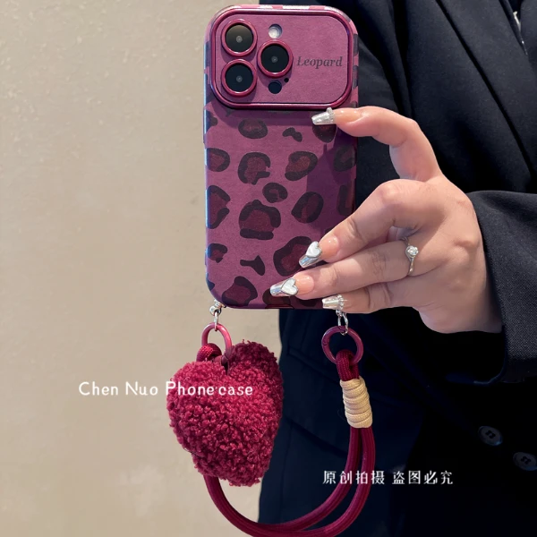 适用苹果华为手机壳16安哥拉红iphone15豹纹p70小羊皮mate60pro女