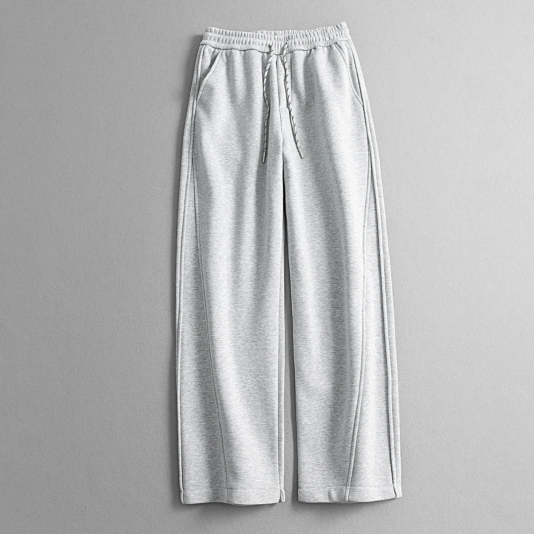 ST Shen 加绒加厚百搭阔腿休闲裤冬松紧腰侧开衩拼接直筒卫裤男潮