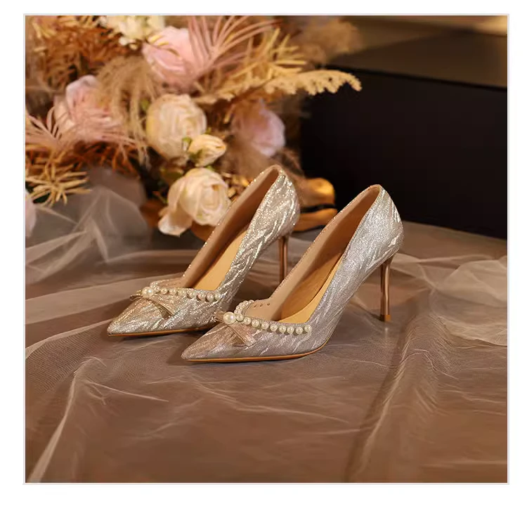 【拾礼shili】法式婚鞋新娘鞋细跟主婚纱甜美百搭伴娘订婚高跟鞋