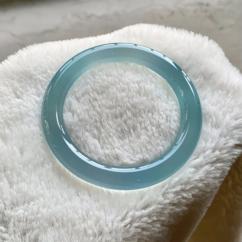 天然库里蓝玉髓圆条手镯女冰玛瑙海蓝宝玉镯送女友礼物多样性发一