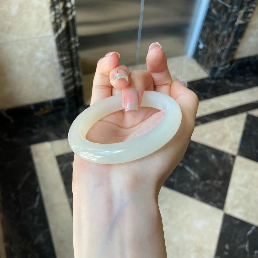 正品天然新疆羊脂级金丝玉手镯高品女士白手镯时尚轻奢送女友礼物