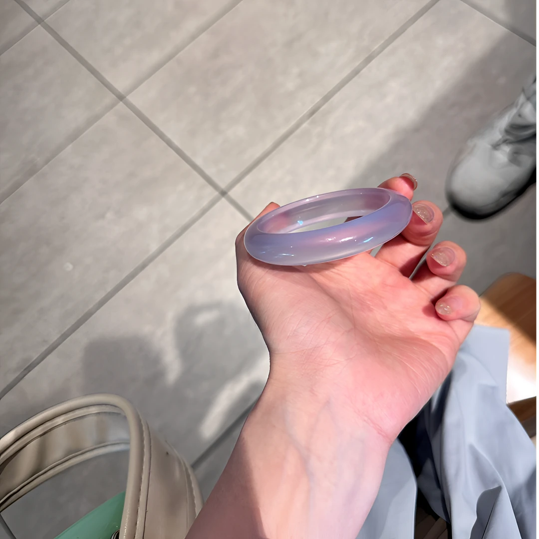 天然香芋奶盖冰透玻璃底玛瑙玉髓手镯高品紫罗兰玉镯女多样性发一