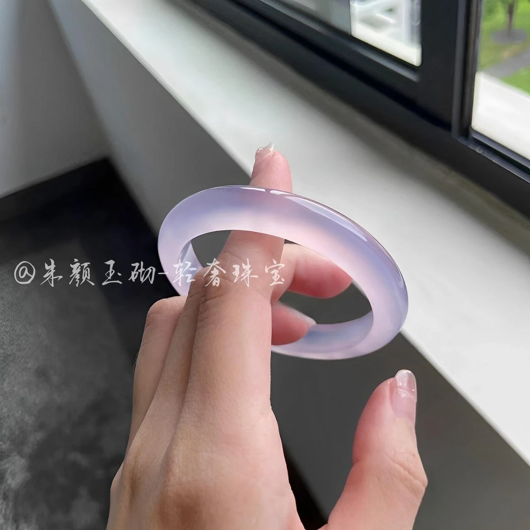 正品高档冰透紫罗兰玉髓手镯马料冰紫春彩玛瑙玉镯礼物多样性发一