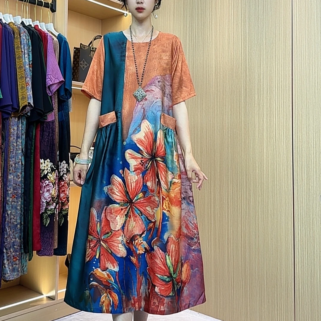 2024宽松连衣裙显瘦气质时尚夏季复古国风印花