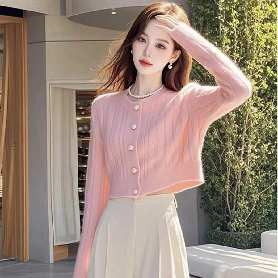 韩系甜美温柔风麻花毛衣外套女春秋季设计感小众百搭软糯针织开衫