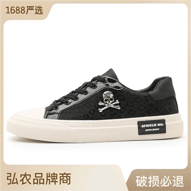 欧洲站男鞋春季新款休闲平底板鞋子男潮流百搭皮面小白鞋运动潮鞋