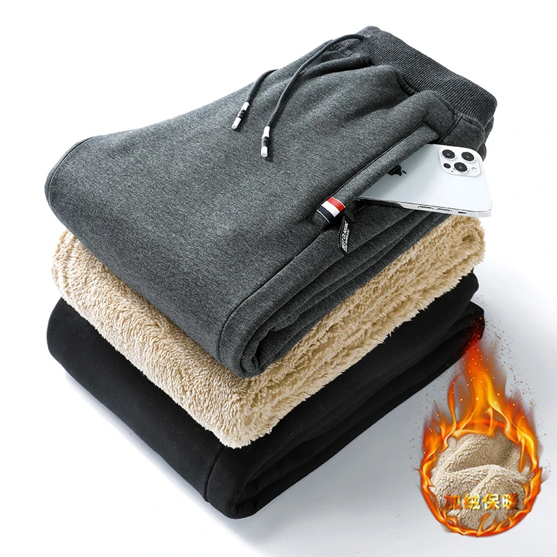 秋冬95棉面料加绒加厚保暖内里羊羔绒裤子男士休闲运动保暖裤子男