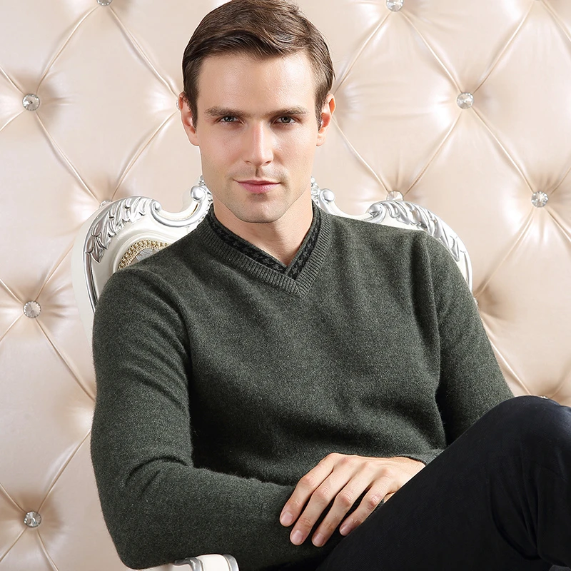 v领羊绒衫男款正品100%纯羊绒直播冬季保暖纯色中年商务羊绒毛衣