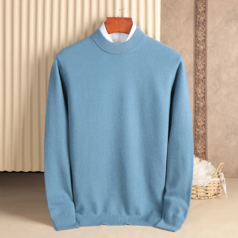 100%纯羊绒衫男款半高领秋冬山羊绒毛衣男中青年纯色打底针织衫