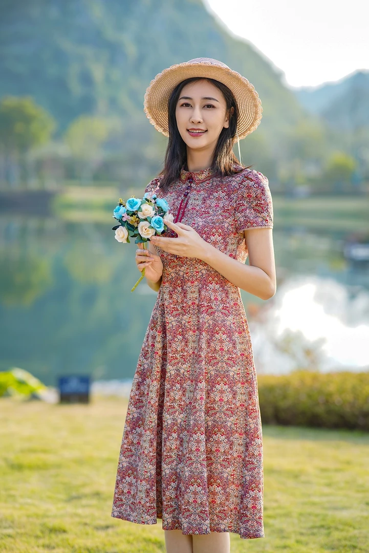 国风名族风修身显瘦气质洋气女士连衣裙夏季裙子