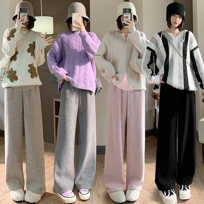 【加绒阔腿裤】小个子孕妇秋冬季阔腿裤糯米裤外穿显瘦直筒长裤