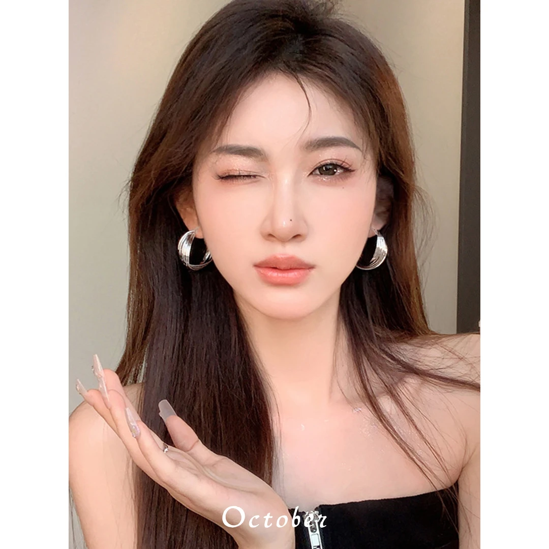 铜合金耳饰 又辣又高级！个性气质复古港风大圈圈耳饰女耳钉