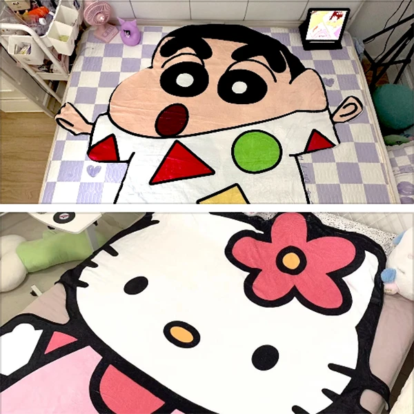凯蒂猫空调毛毯家用蜡笔小新毯子沙发毯网红卧室夏天吸水宿舍午睡