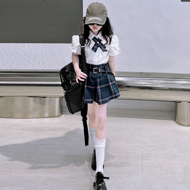 女童jk裙子套装夏季2024新款时髦女孩夏装学院风韩版儿童gk百褶裙