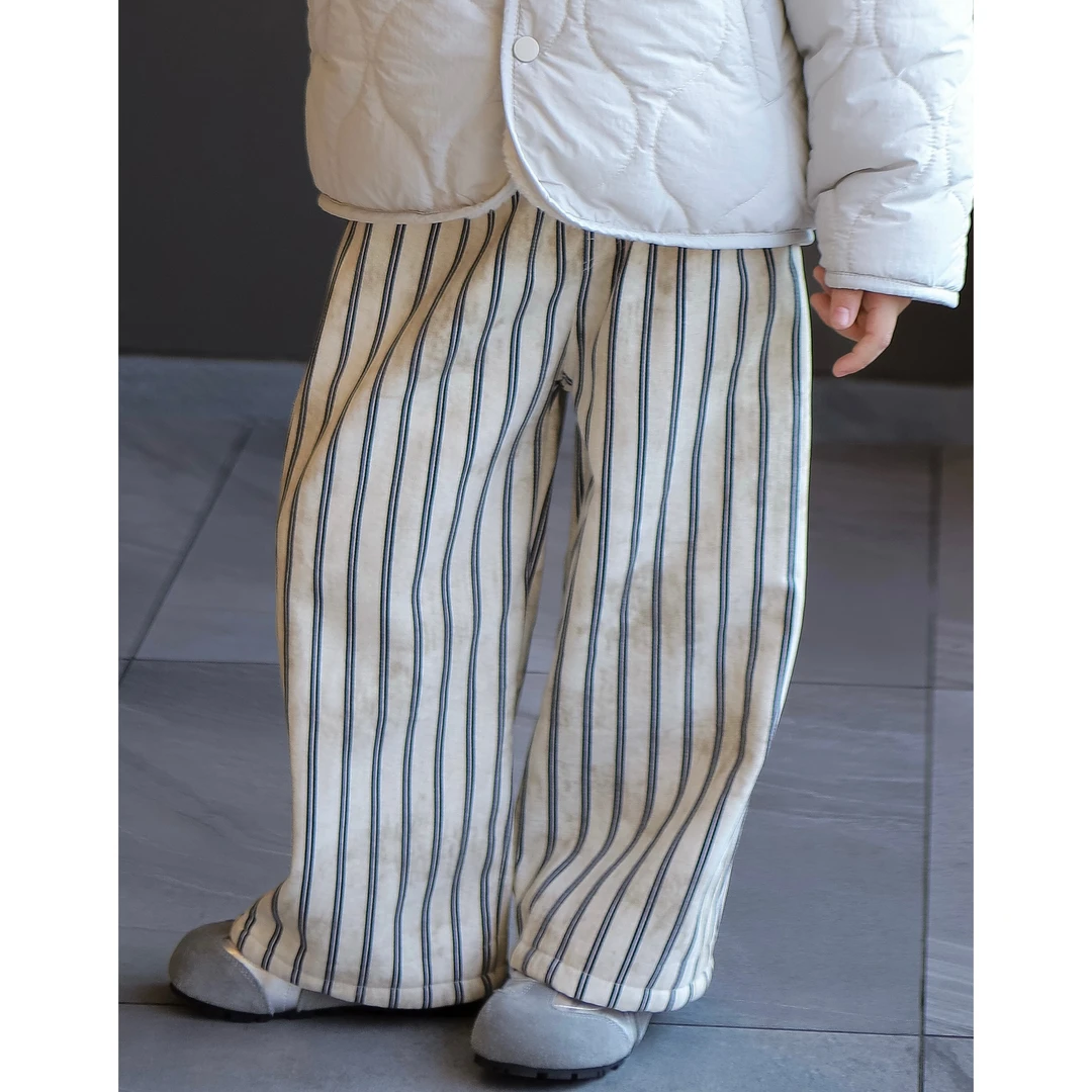 【现货】伟伟同款【万有引力】2024冬季新品加绒条纹休闲裤WW0429