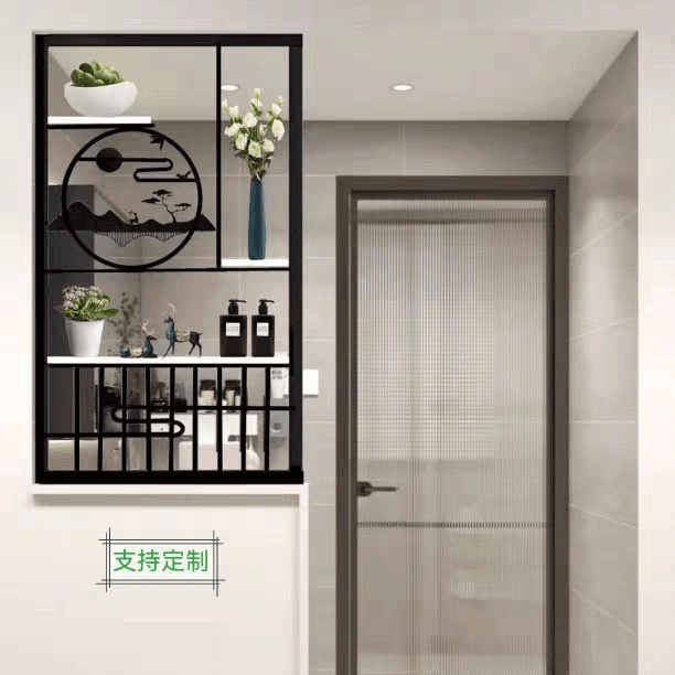 新中式屏风不锈钢铁艺入户玄关简约客餐厅遮挡花格洗漱台装饰隔断