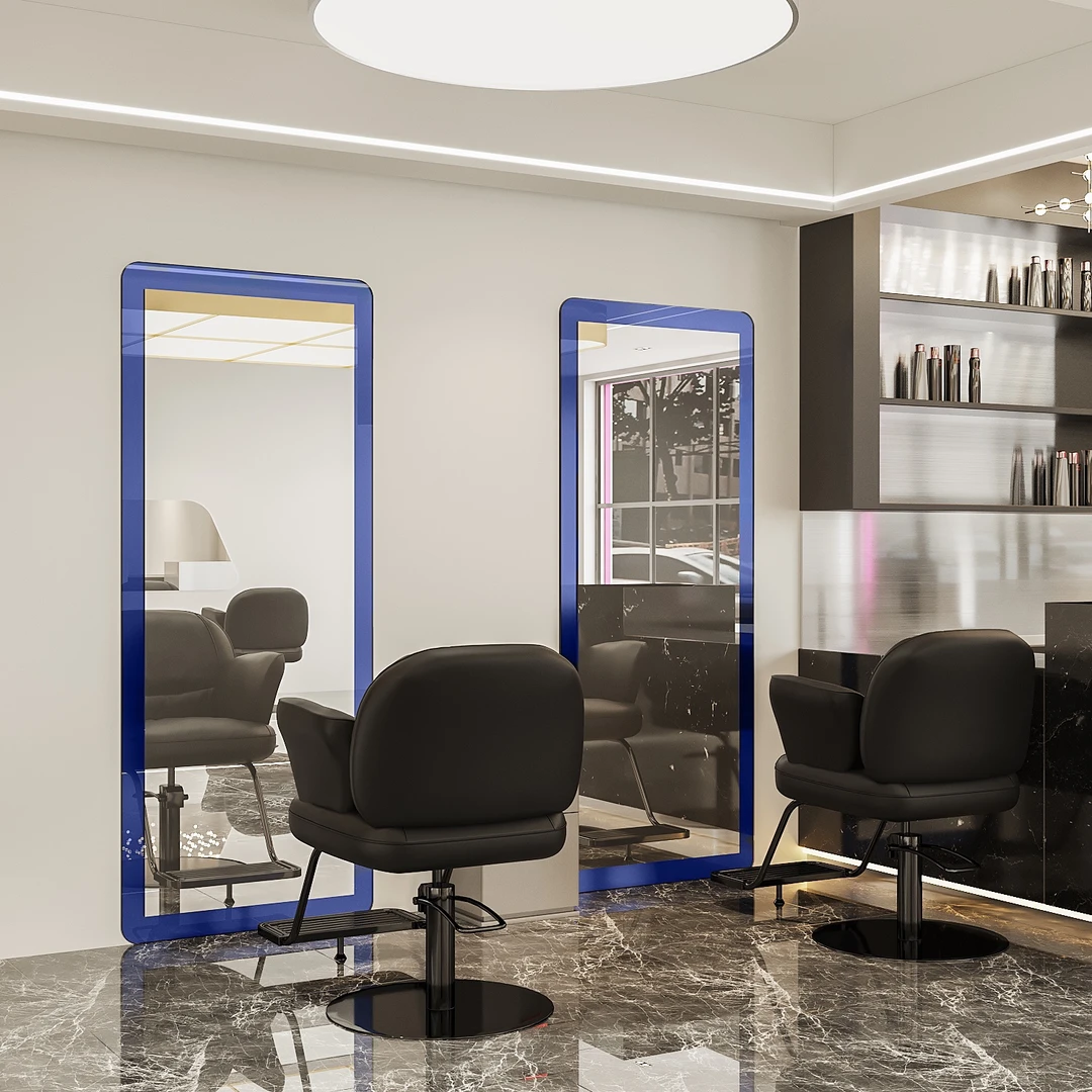 亚克力简约网红理发店镜台发廊专用带灯潮款单面美发店镜子可定制