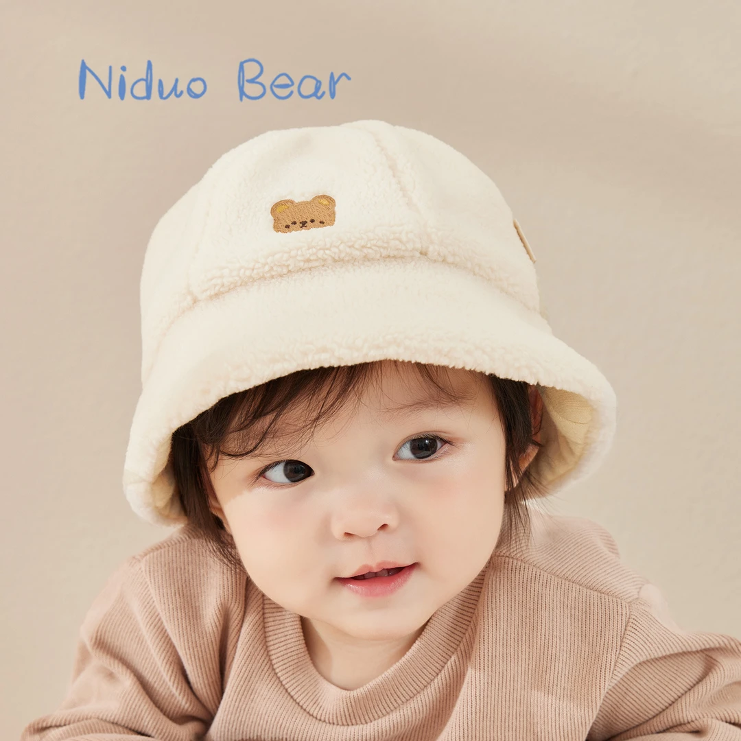 尼多熊2022婴儿帽子秋冬季宝宝帽可爱毛绒渔夫帽男女儿童帽子秋冬