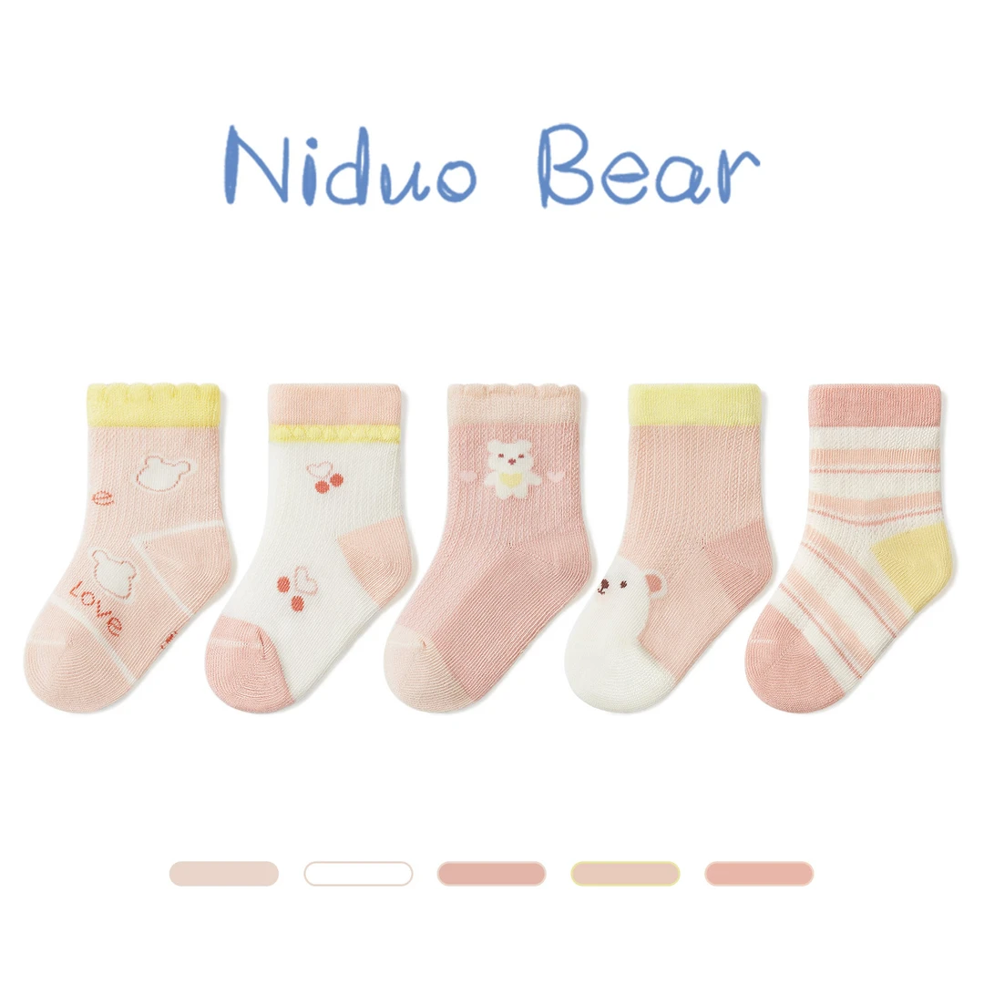 尼多熊2023女童袜子棉袜春夏儿童袜透气网眼袜女宝宝袜松口婴儿袜