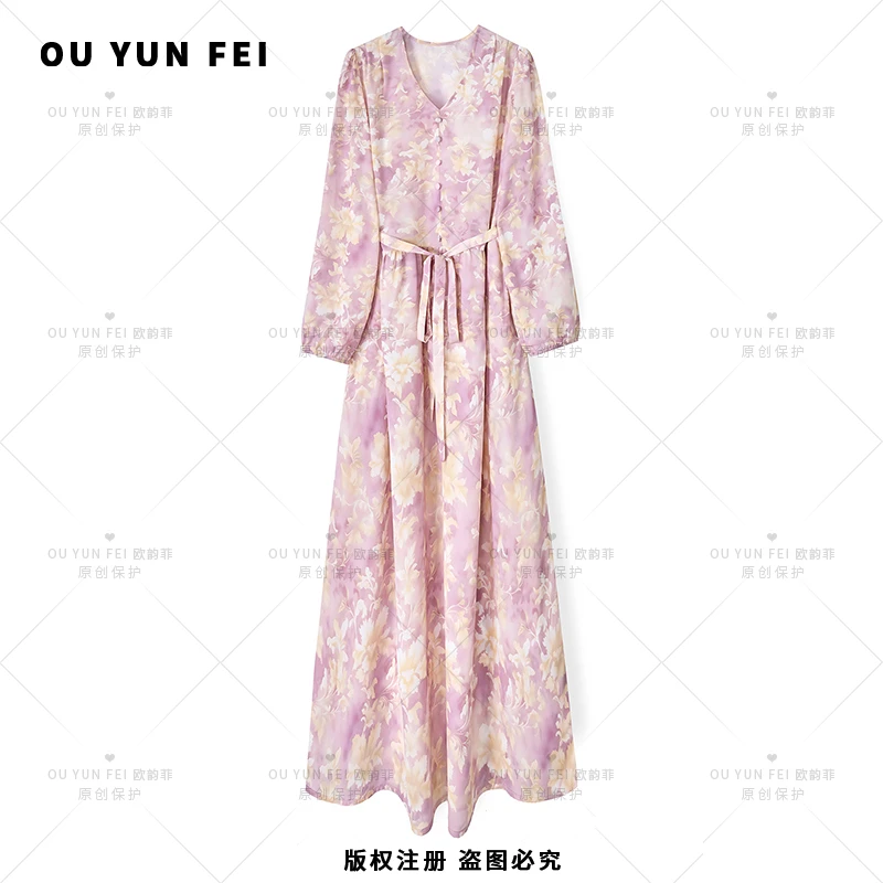 高级感连衣裙女早秋新款气质显瘦穿搭时尚轻奢洋气印花长裙F1700