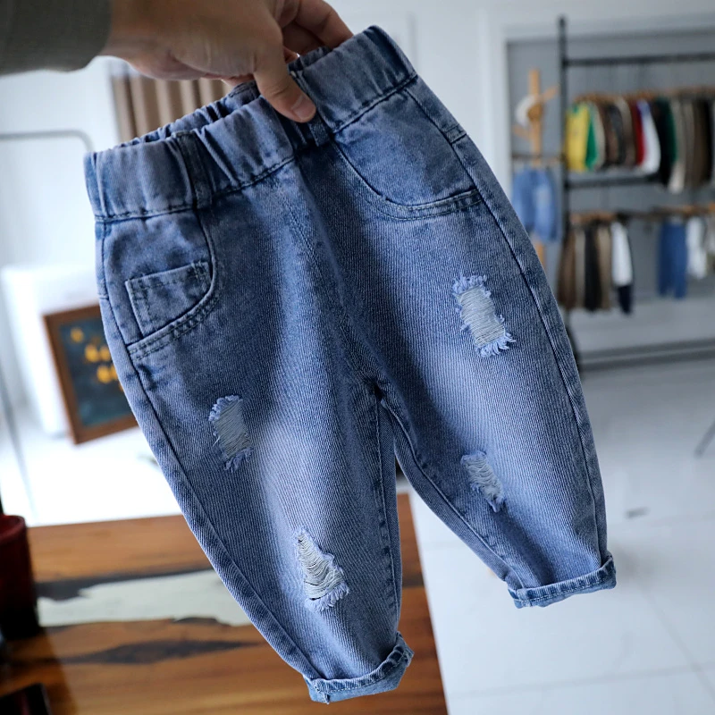 韩版破洞牛仔裤儿童男女童韩版宽松休闲裤宝宝春秋长裤1792