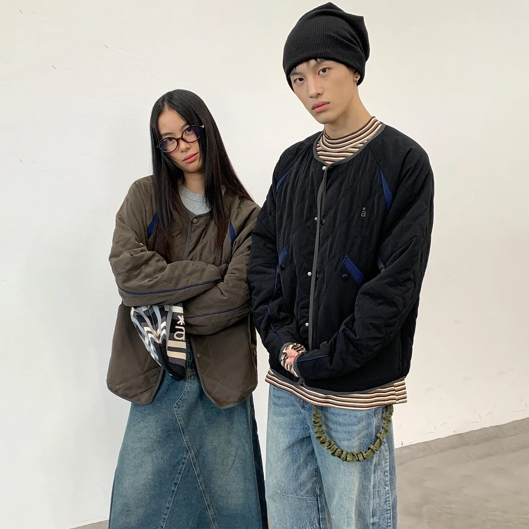 【ohwehi专属】ARCH 黑色/军绿色撞色拼接绗缝夹棉外套