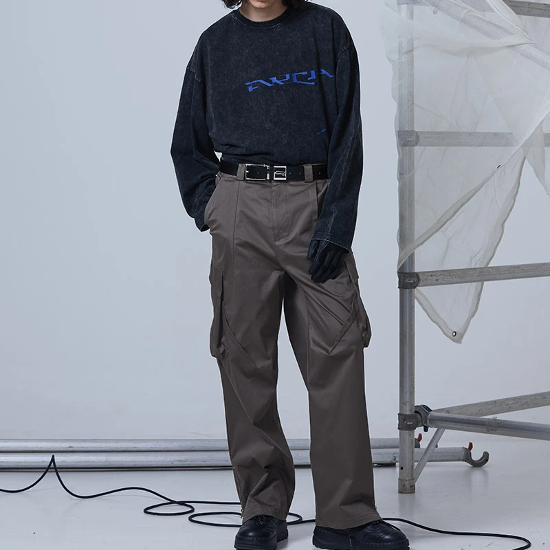 roaringwild a arch 咆哮野兽 棕色省位结构宽松直筒工装长裤