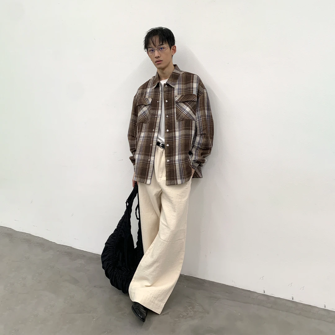 roaringwild a arch 咆哮野兽 棕色格纹夹棉廓形衬衫欧若风