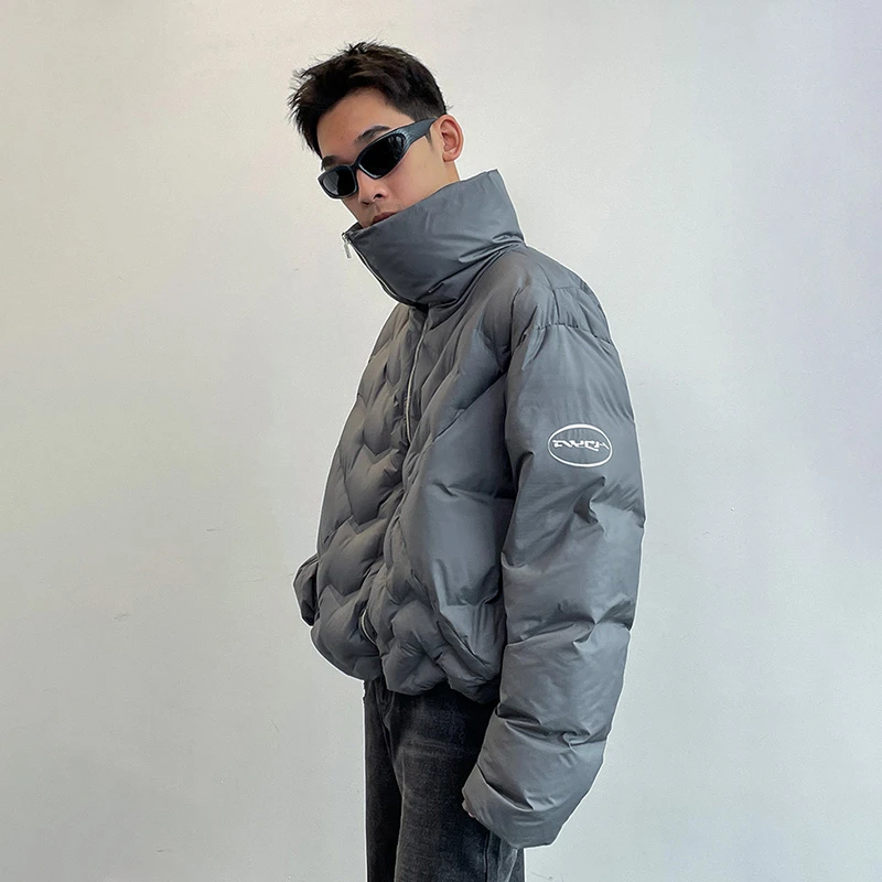 ARCH BY ROARINGWILD炭灰色蓝色激光压花羽绒服宽松纯色潮流保暖