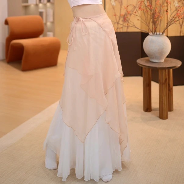 8101 D舞蹈三色外披裙女日常现代宽松跳舞专用练功新款古典[单裙]