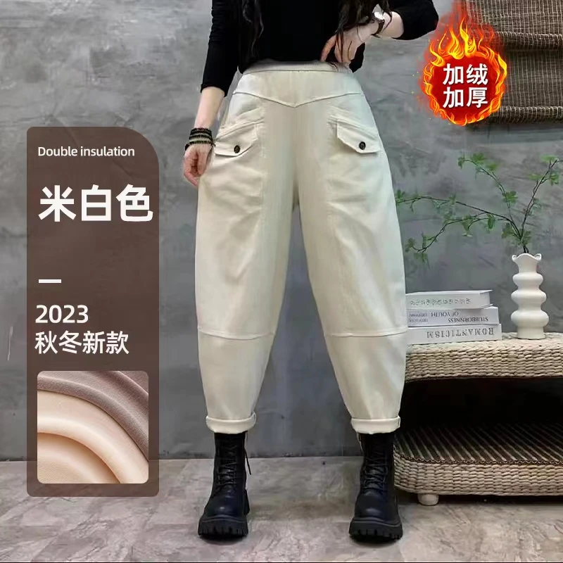 【专柜版】小众设计师冬新款翻盖大口袋高腰松紧腰韩版宽松老爹裤
