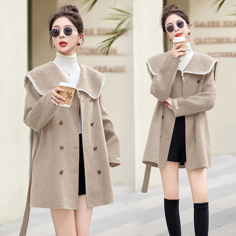 法式高级感双面羊毛大衣女2025秋冬时尚气质娃娃领百搭毛呢外套女