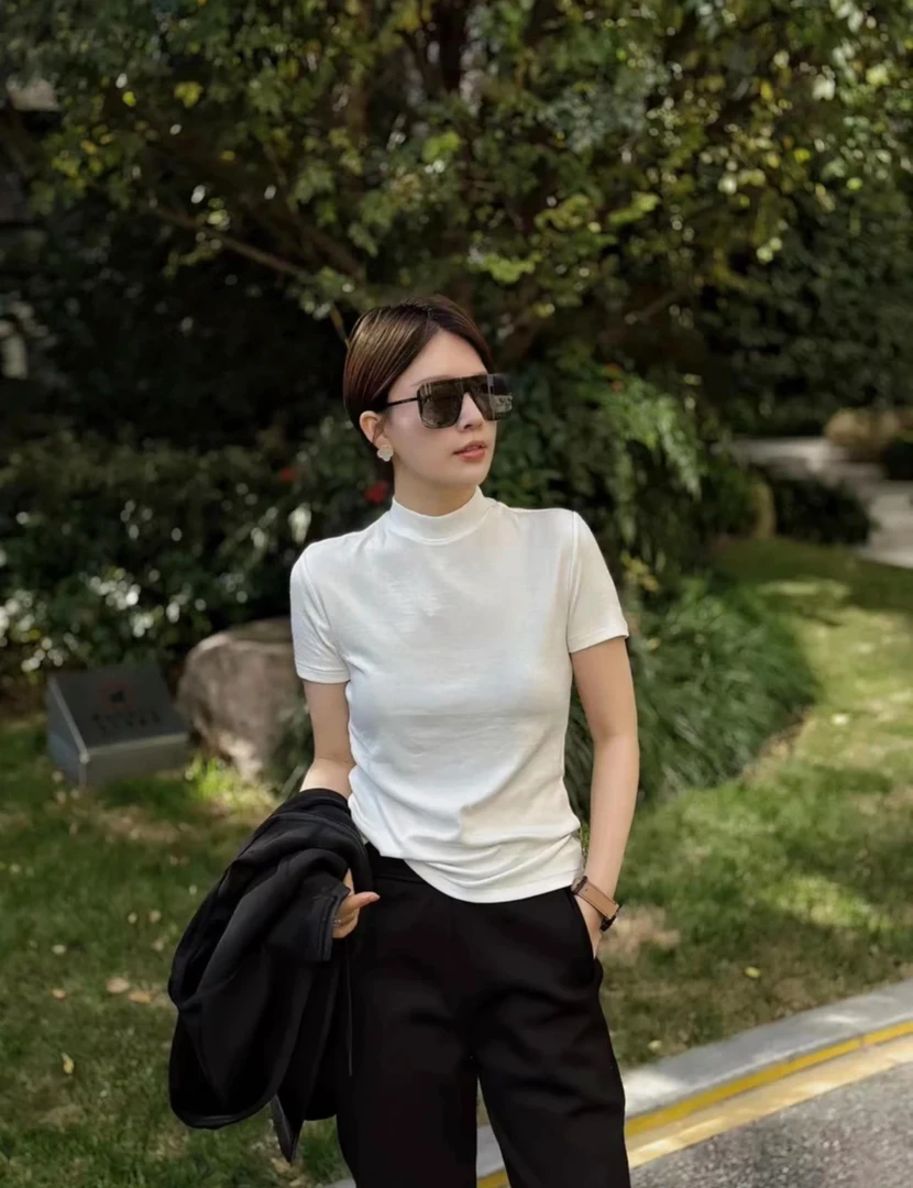 JlNG2024秋季新款8899圆领纯色T恤休闲百搭女装休闲短䄂上衣打底
