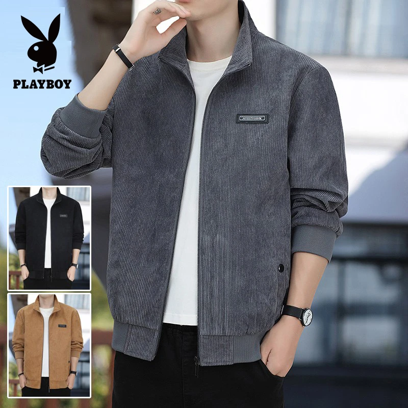 花花公子男士2025春秋款新潮夹克时尚宽松百搭长袖立领休闲外套男