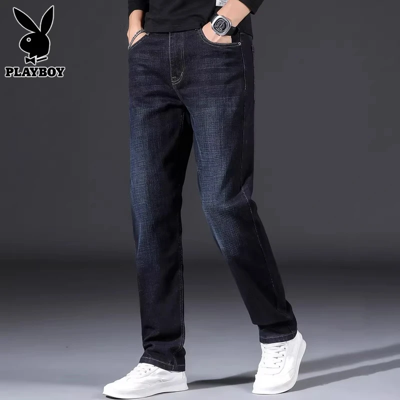 花花公子直筒牛仔裤男士宽松大码长裤子春秋信款潮牌弹力休闲男裤